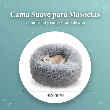 Cats Beds for Indoor Cats - Cats Bed Washable 15.7 Inches, Dog Beds for Small Dogs, anti Anxiety round Long Velvet Furry Cats Bed, Thick Bottom, Winter Supplies(Gray)