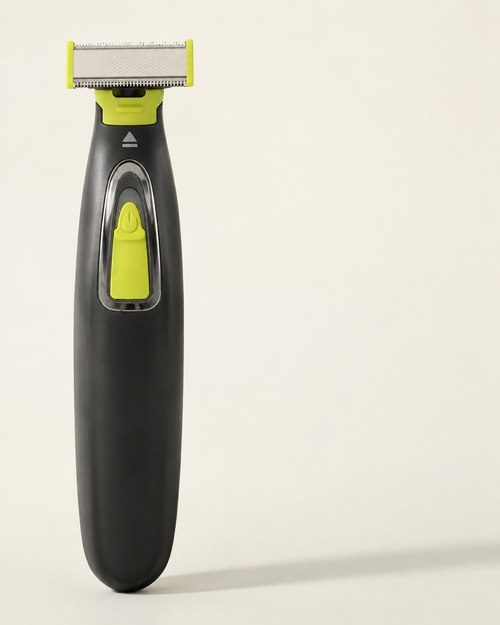 Rasuradora integral recargable negra y verde lima, vista de producto