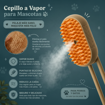 Cepillo a Vapor 3 en 1 para Mascotas