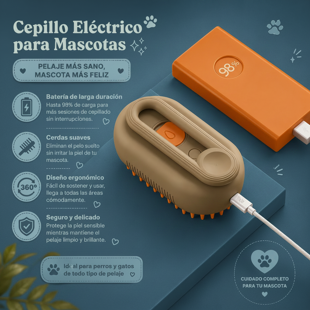 Cepillo a Vapor 3 en 1 para Mascotas