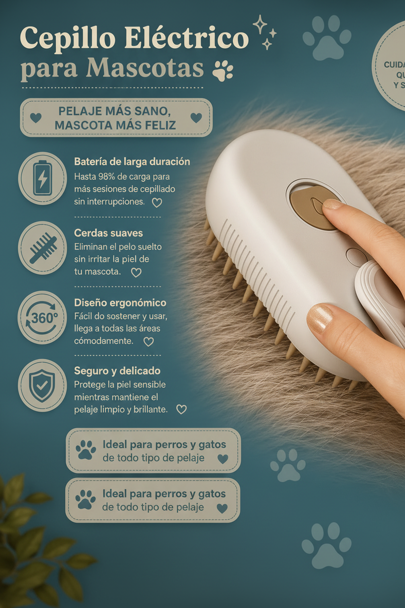 Cepillo a Vapor 3 en 1 para Mascotas