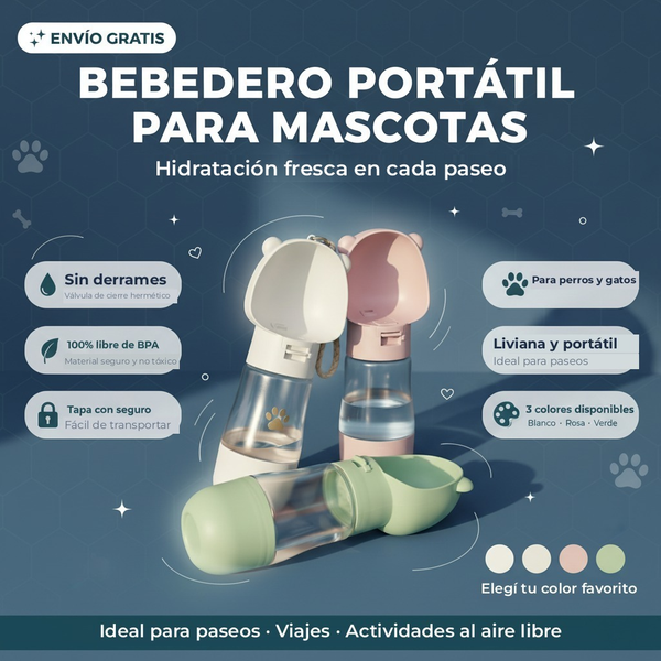 Botella Portátil 2 en 1 para Perros y Gatos