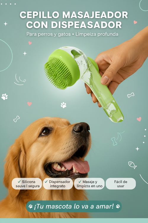 Cepillo Baño Perro Gato Pulguitas Dispensador De Jabon